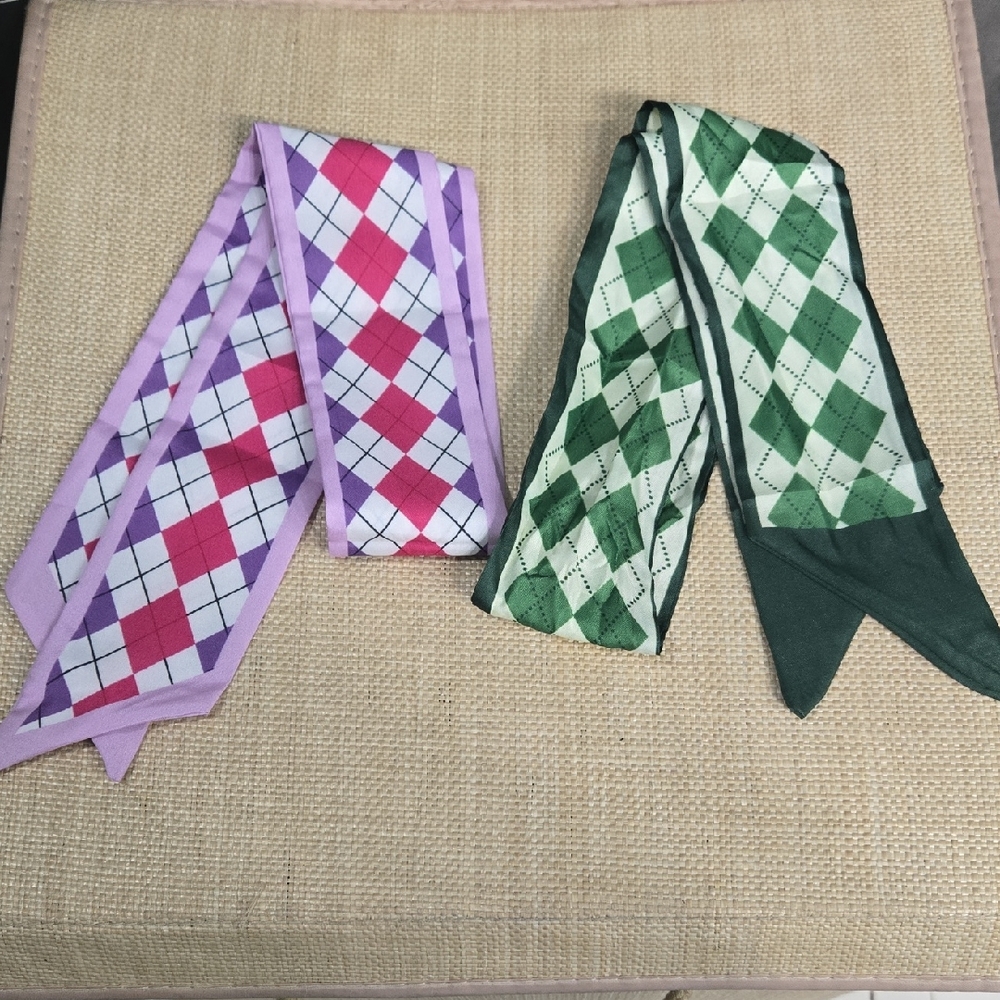 SALE! Argyle Patterned Scarves - Pink and Green